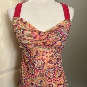 Sweet Pea Women's Gathered Bandeau Top Sleeveless Coral Mesh Top. Size Small.